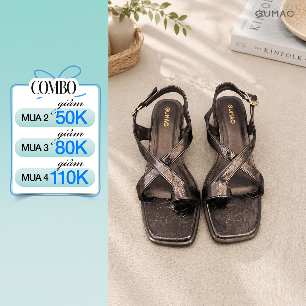 Giày Sandal Nữ GUMAC Mũi Vuông Xỏ Ngón Quai Chéo Mảnh Ôm Chân Tinh Tế GG06038