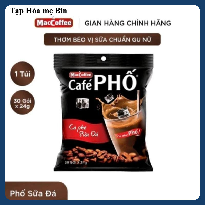 (Bán Buôn - Sỉ Đại Lý) Cà Phê Sữa Đá Hòa Tan Phố MacCoffee 30 Gói x 24g (720g) - Chính Hãng, Date Mớ