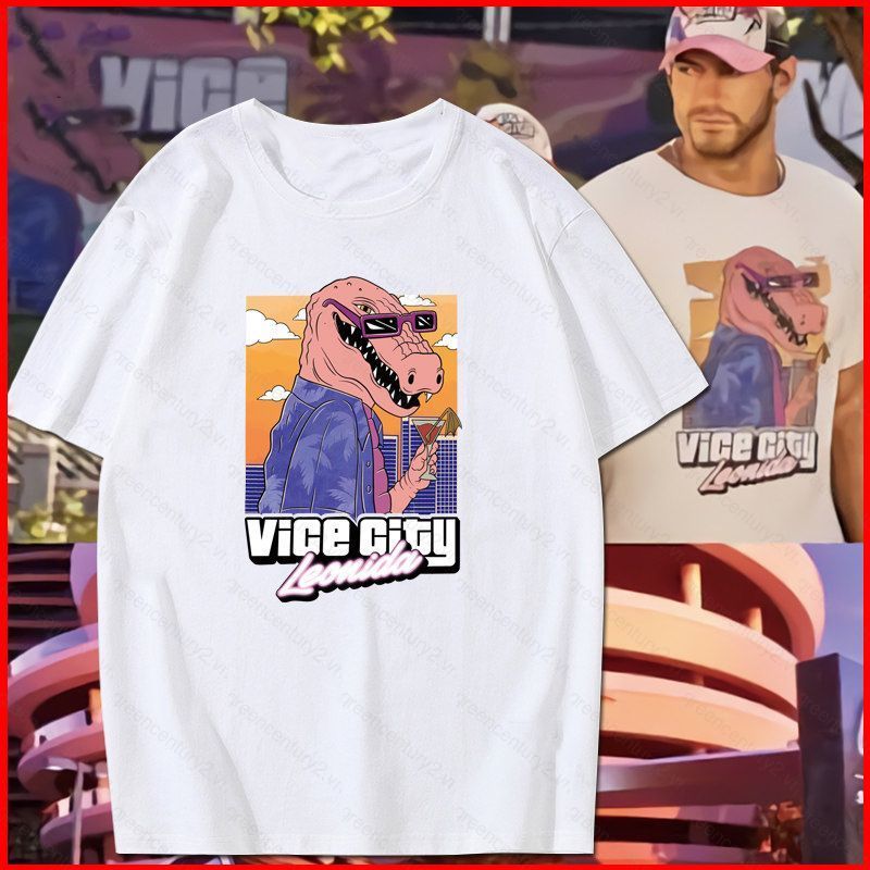 GTA6 220g áo thun cotton dày Grand Theft Auto 6 Vice City Áo thun ngắn tay