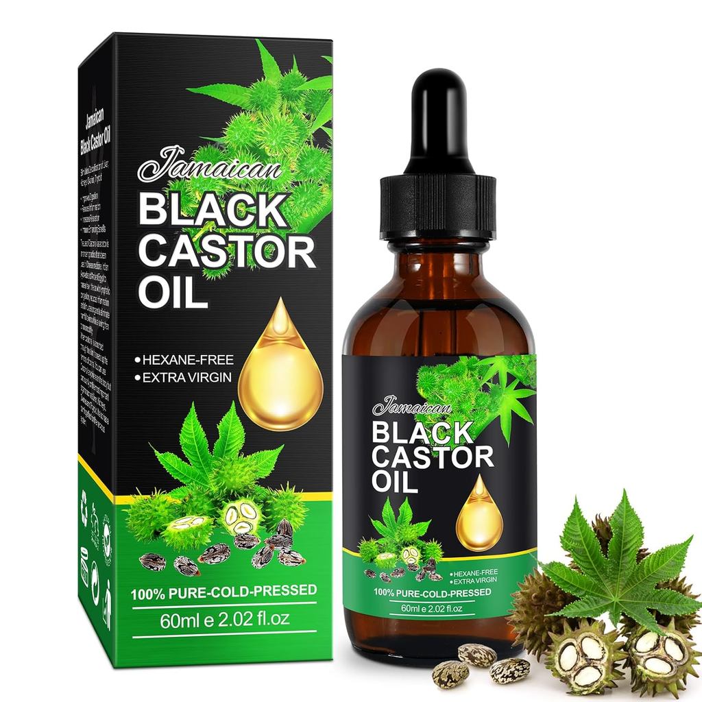 Dầu thầu dầu Jamaian 2Fl Oz, Dầu thầu dầu tinh chế ép cũ Organi để mọc tóc & là, Lông mi và lông mày