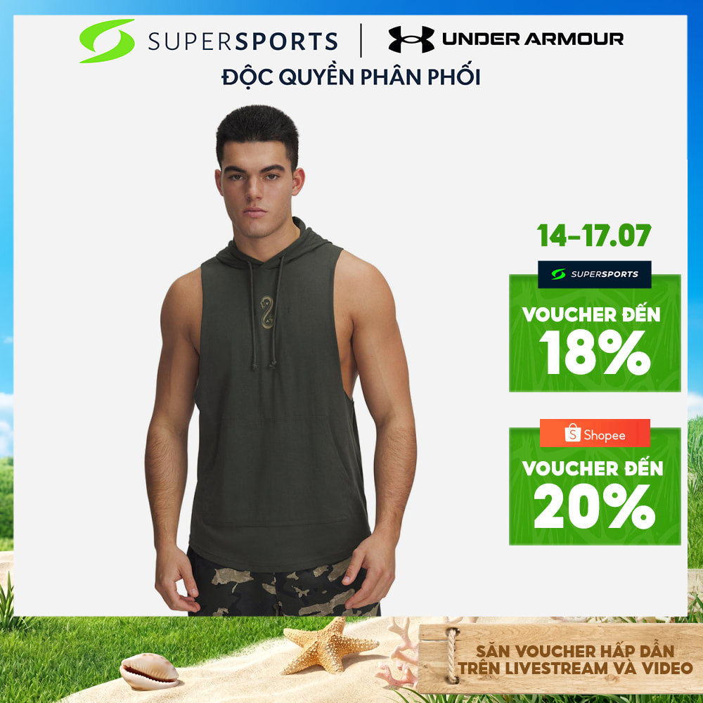 Áo Hoodie Nam Under Armour Project Rock Snake Sleeveless - Xanh Lá - 1389987-310