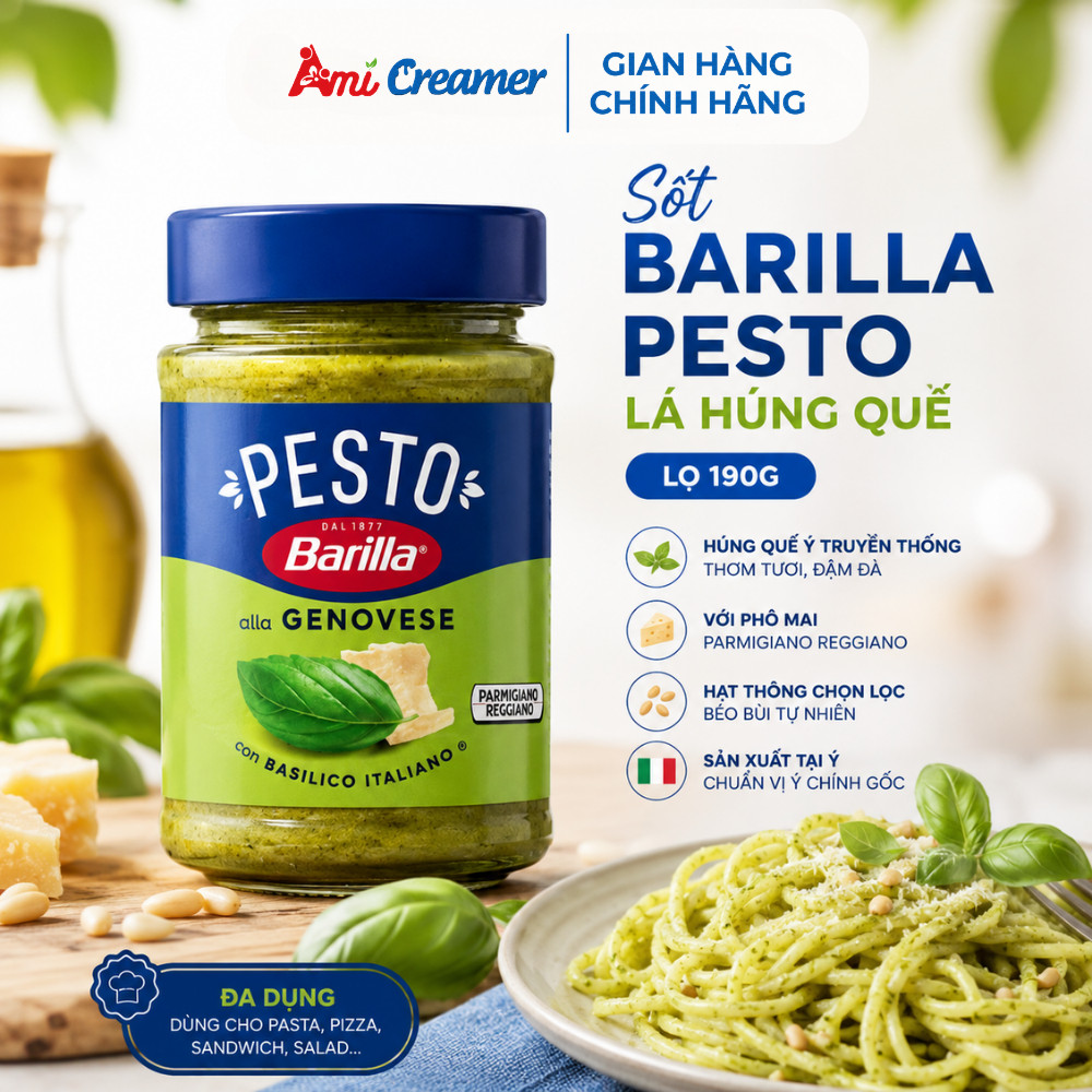 Sốt Barilla Pesto Lá Húng Quế 190g - Húng Quế Tự Nhiên, Thơm Ngon Đậm Đà