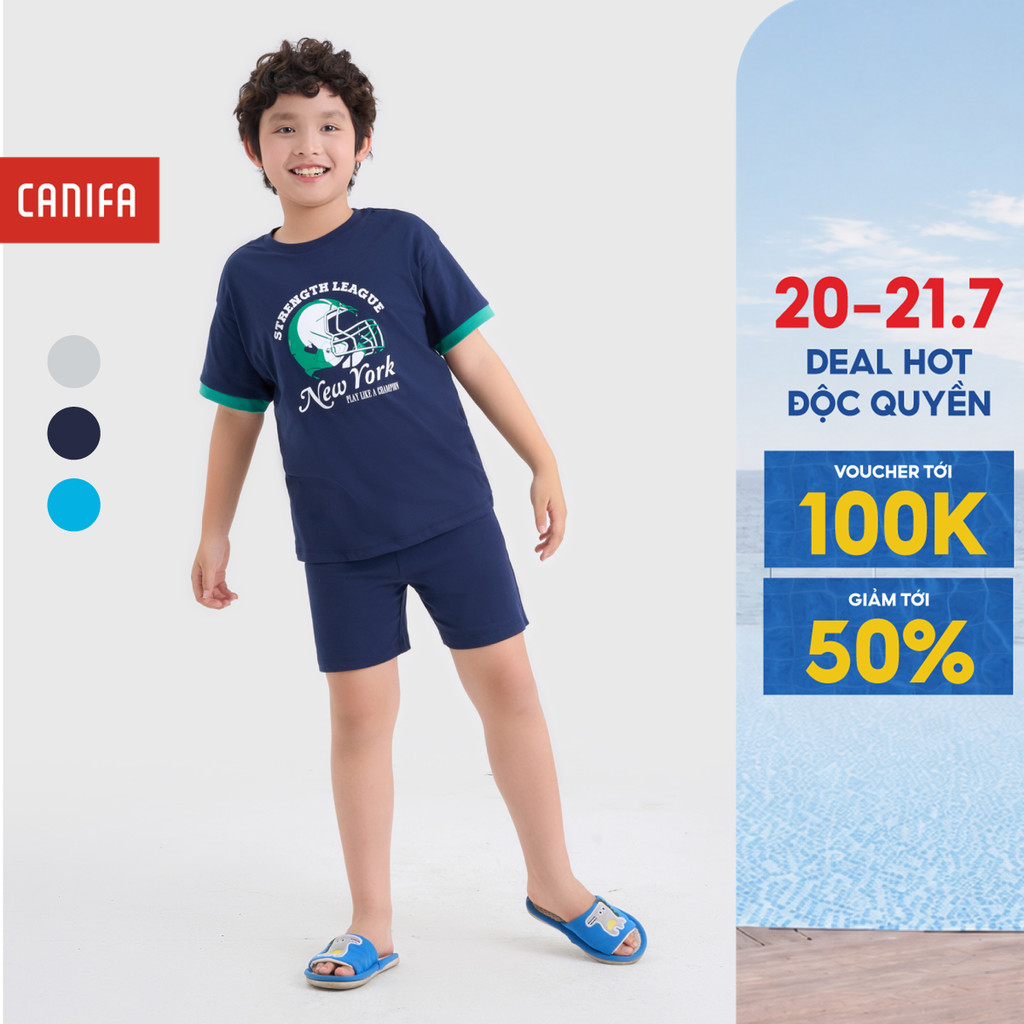 Bộ quần áo bé trai CANIFA áo thun ngắn tay quần đùi có hình in 2LS25S005