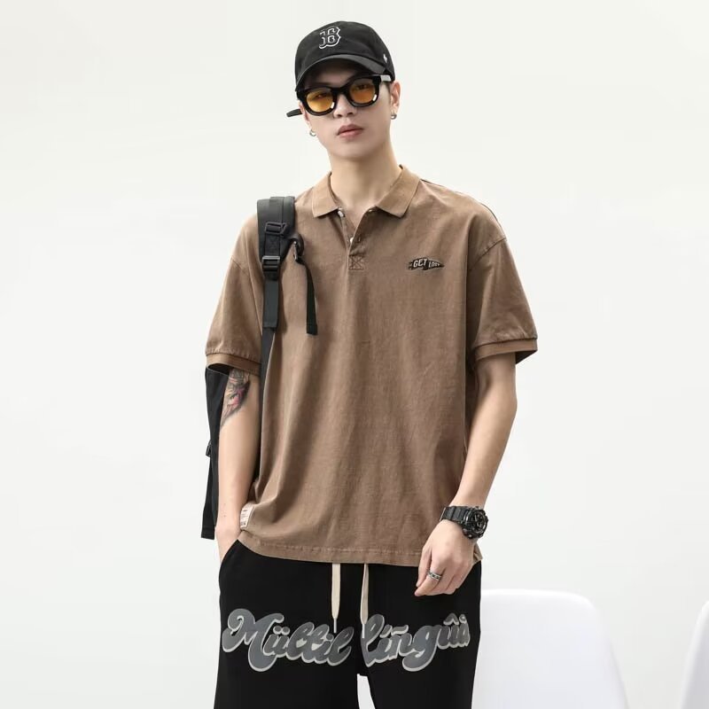 Jeep Jeep Jeep Áo Thun Tay Ngắn Nam Mùa Hè Dạo Phố Dụng Cụ Ve Áo Top Quần Áo Mỹ Retro Áo polo Quần Á