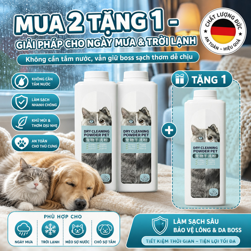 Bột Khử Mùi Cho Chó Mèo 360g Làm Sạch Khô Nhanh Giúp Lông Thơm Tho Dễ Chịu