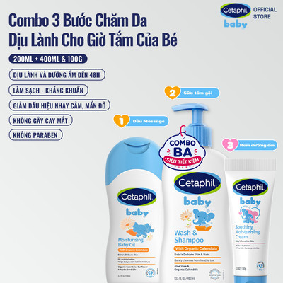 [SVIP] Combo Dầu massage dưỡng ẩm 200ml & Sữa tắm gội hoa cúc hữu cơ 400ML & Kem dưỡng ẩm và làm dịu 100G