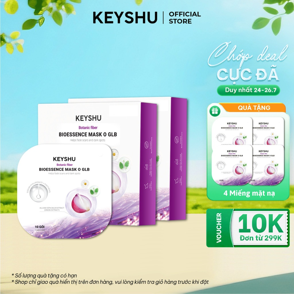 Combo 2 Hộp Mặt Nạ Hành Tím Botanic Fiber KEYSHU Dưỡng Ẩm, Hỗ Trợ Mờ Sẹo, Vết Thâm 10 Miếng 30ML