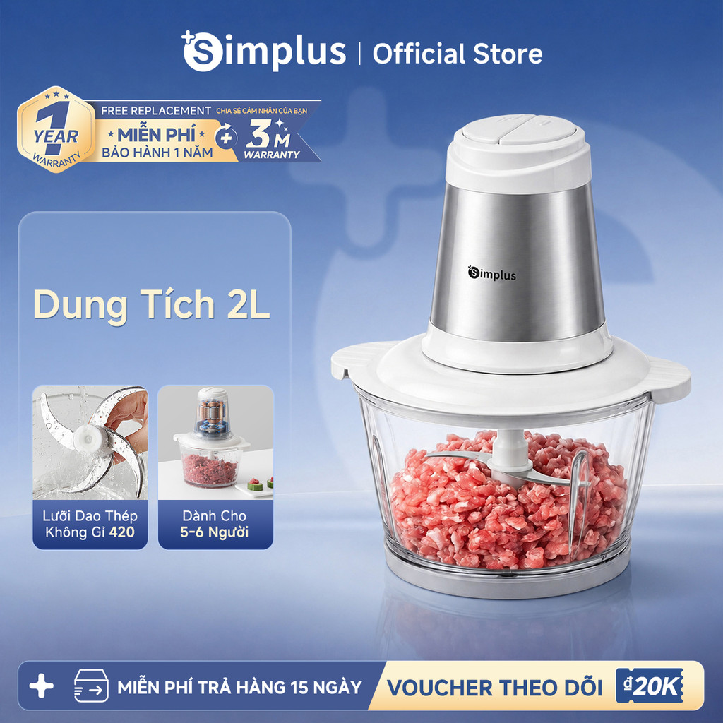 Simplus Máy Xay Thịt 2L Cối Thủy Tinh 420 Lưỡi Dao Thép Không Gỉ DDJR003- Bảo…