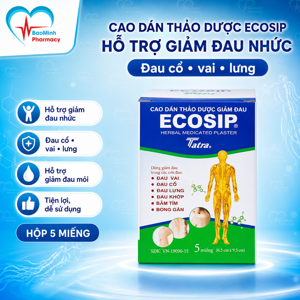 Nguyên hộp 20 túi x 5 miếng Ecosip cao dán thảo dược