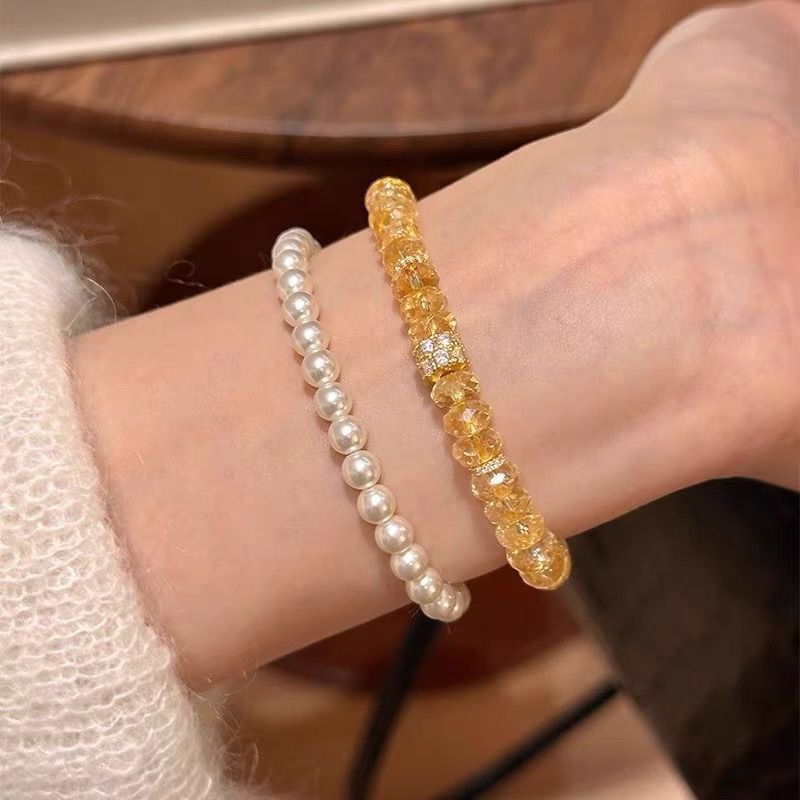 Mới Phong Cách Trung Quốc Lấp Lánh Citrine Citrine Citrine Mặt Vòng Tay Niche Tính Khí Xếp Chồng Tất