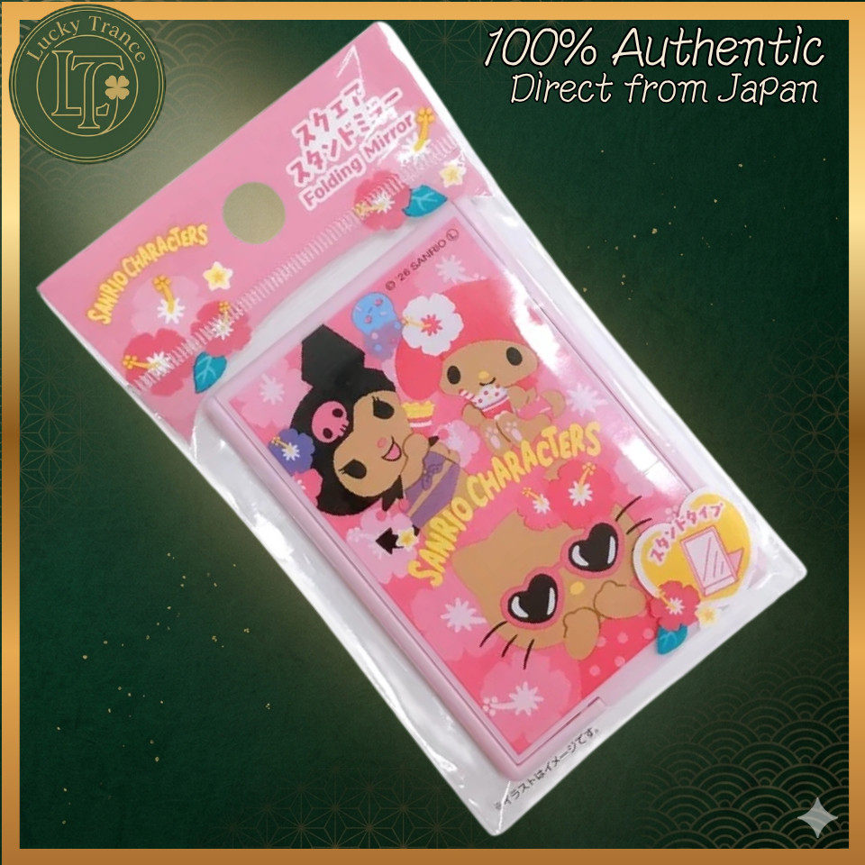 DAISO Sanrio Mix Summer Vacation Square Stand Mirror 6 x 8.6cm Compact Table Mirror 1pc