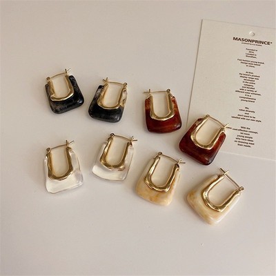 Pinkdudu Hình Chữ U Acrylic Vintage Bông Tai Hình Học Kim Loại Dangles Trang Sức Hợp Thời Trang Cho Nữ PD2026