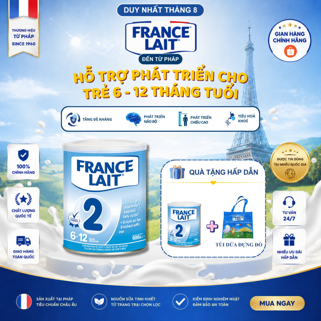 Sữa Công Thức France Lait 2 - 400g Của Pháp Giúp Chắc Khỏe Xương Phát Triển Trí Não Dành Cho Bé