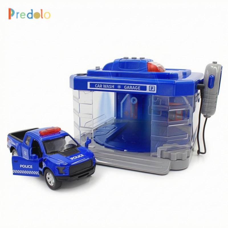Predolo Car-Wash Station Mist-Spraying Toy Garage với bộ điều khiển Đồ chơi xuyên thấu