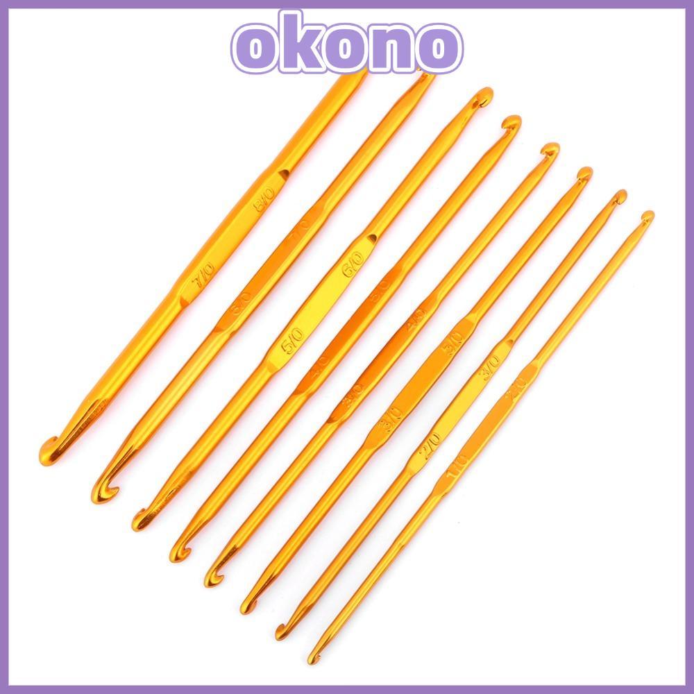 Bộ kim đan móc 8 chiếc OKO, Chất liệu Alumina Móc móc hai đầu màu vàng, Nhôm vàng Thiết kế hai đầu A