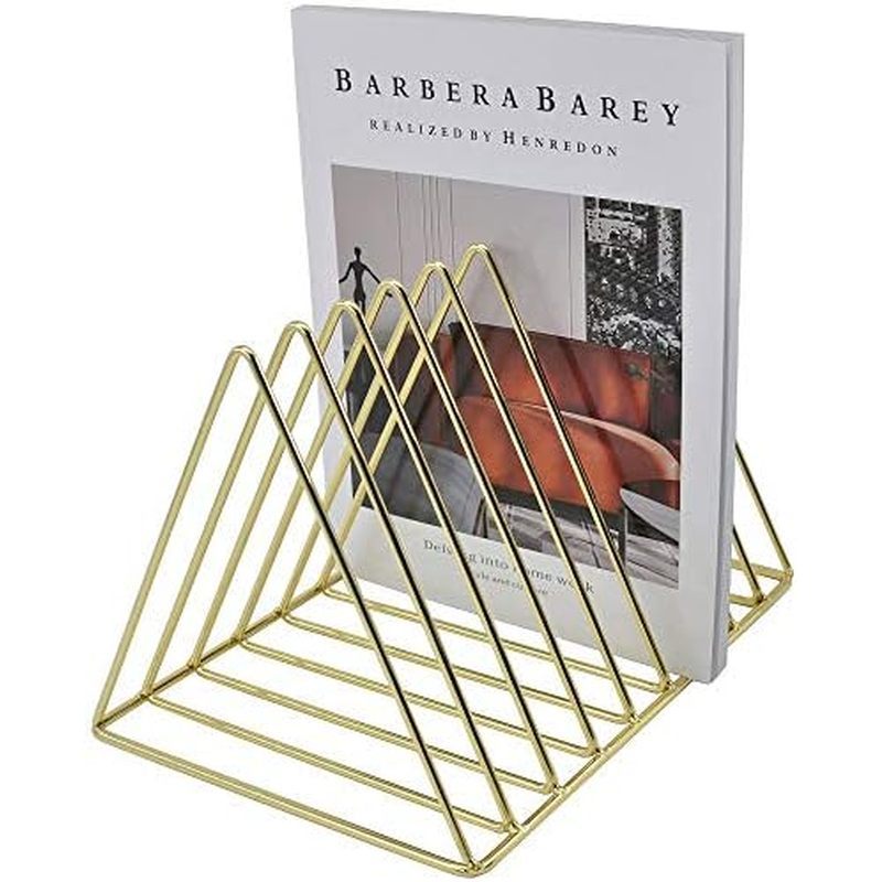 EASEPRES Gold File Holder Organizer, Triangle Record Album Holder Magazine Wire Rack, 9 Khe Cắm Đa N