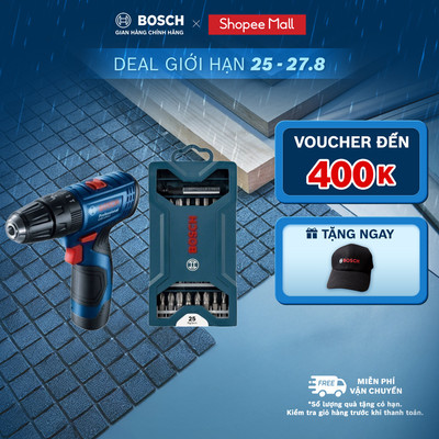 Máy khoan vặn vít động lực dùng pin Bosch GSB 120-LI + Tặng kèm 1Bộ mũi tua vít đa năng Bosch 25 món (xanh dương)