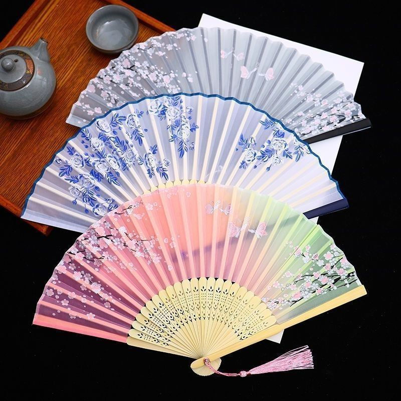 CH~[10Handle]Folding fan in ancient Chinese style, suitable for Hanfu and cheongsam, portable for ph