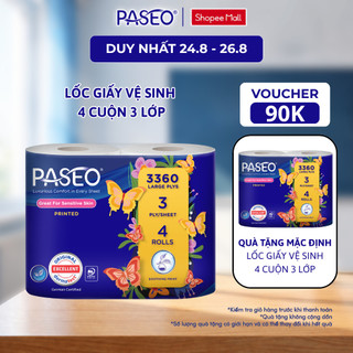 Giấy vệ sinh paseo mềm mịn cao cấp 4 cuộn/lốc tan nhanh không gây tắc nghẽn 3 lớp