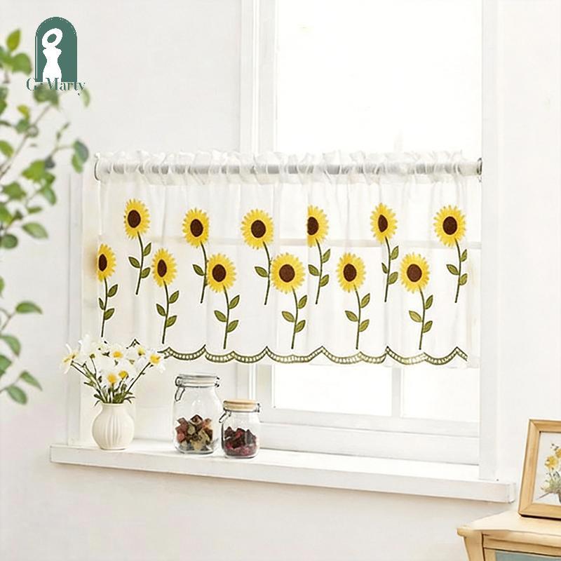 Gmarty Nửa Cửa Rèm Ngắn Vải Sheer Ren Họa Tiết Hoa Rèm KL