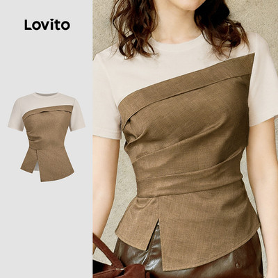 Lovito Áo kiểu nữ xuân hè ghép vải nối màu sắc thanh lịch L170ED120