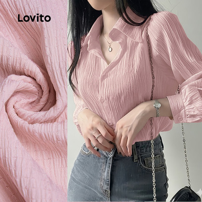 (New Arrival) Lovito Áo sơ mi thường xuân/hè màu hồng xếp ly dành cho nữ L195ED110