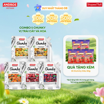 Combo 5 Túi Mứt Trái Cây Pha Chế - Có miếng trái cây thật  - Nguyên liệu pha chế - ANDROS CHUNKY - 1kg