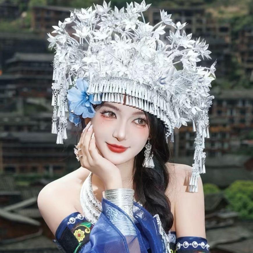Thiểu Số Dân Tộc Mũ Miao Dân Tộc Bạc Trang Sức Mũ Miao Dân Tộc Đặc Điểm Mũ Handmade Chất Liệu Nhôm M