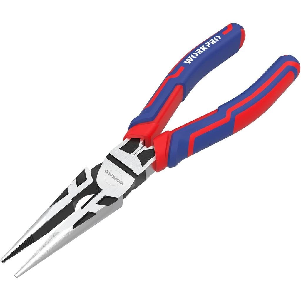 WORKPRO Premium 8” Needle Nose Pliers, Paper Clamp Precision, Heavy-Duty CRV Steel, Large Soft Grip 