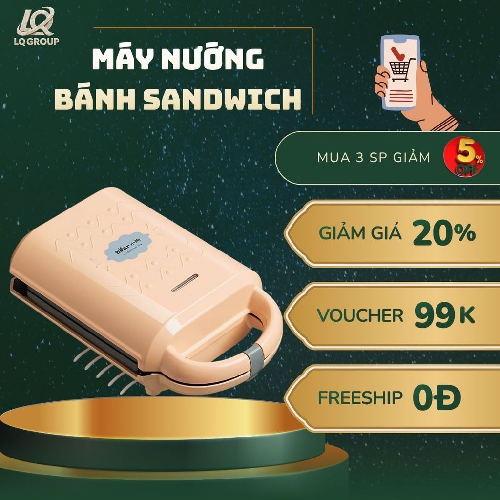 LQ- Máy kẹp nướng bánh mỳ sandwich - Bánh Waffle 2 IN 1 chính hãng Bear DBC-P06N2 cao cấp