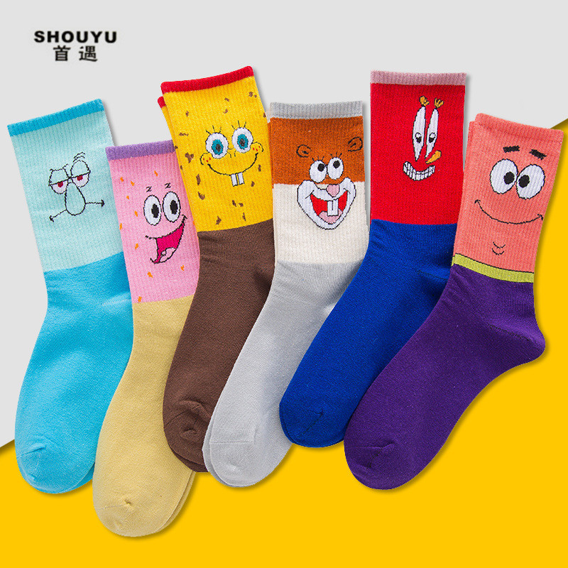 Tất Kyrie 5 thời trang hình SpongeBob dành cho nam, tất ống dài Patrick Star Squidward, tất bóng rổ 
