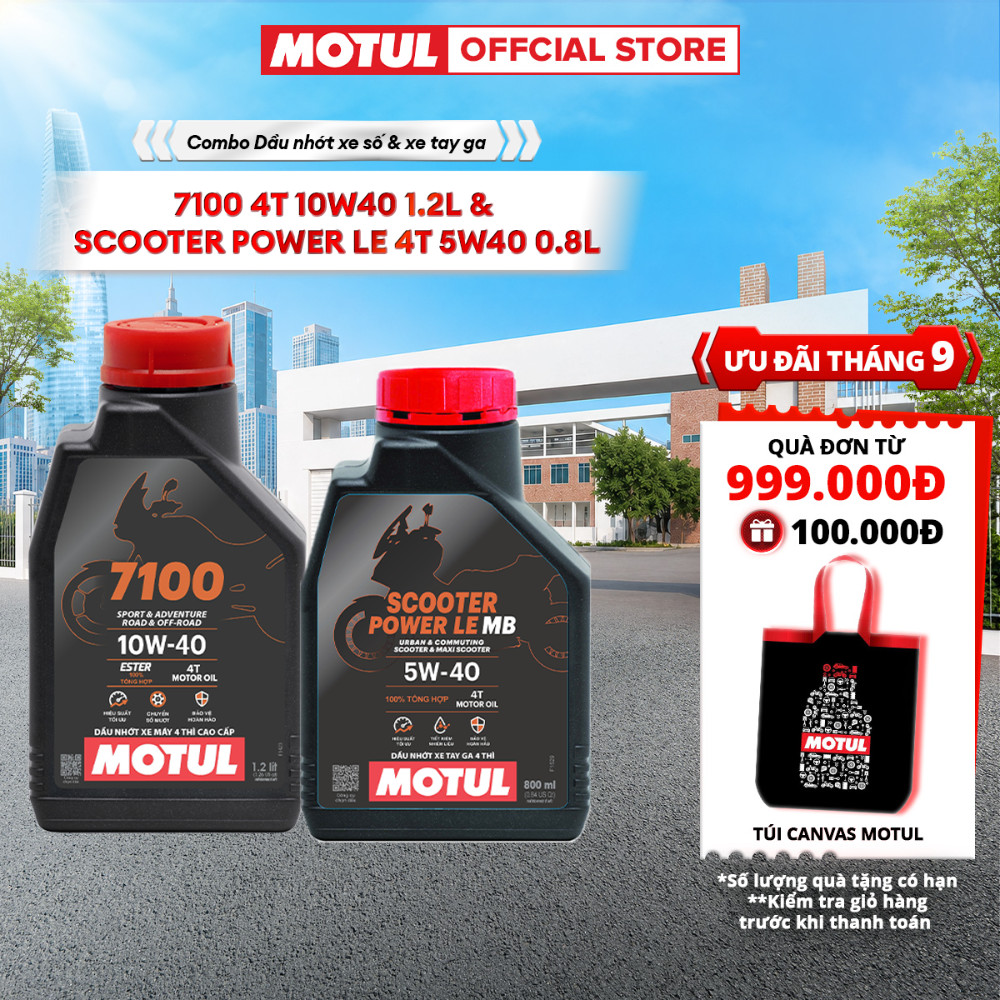 Combo Dầu nhớt xe máy MOTUL 7100 4T 10W40 1.2L và xe tay ga Scooter Power LE 4T 5W40 0.8L
