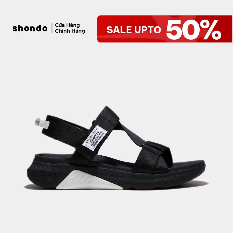 Giày Sandal Nam Nữ Shondo F7R Quai Chéo Thể Thao Đen Phối Trắng Quai Đen F7R1010