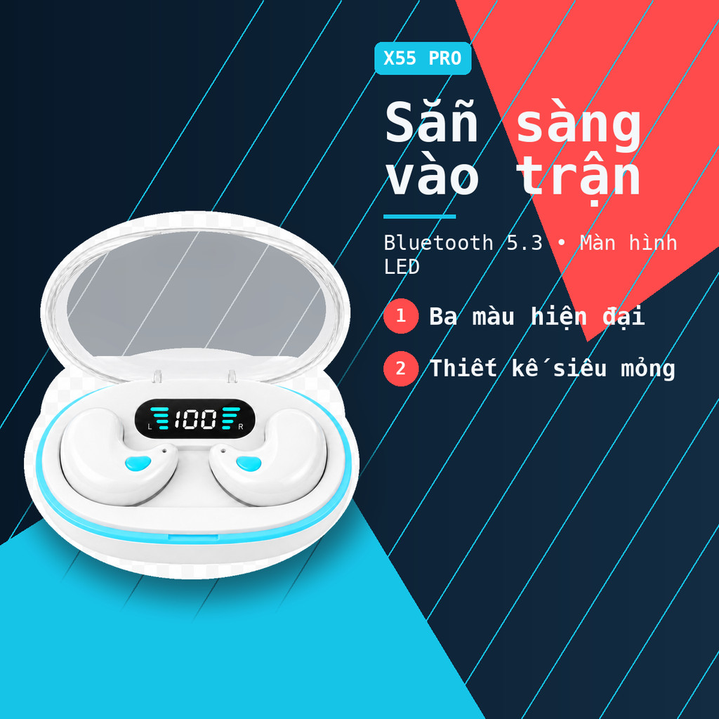 Tai nghe Mini X55 PRO Bluetooth 5.3 X55 Stereo HIFI 9D Hiệu ứng âm thanh Giảm tiếng ồn