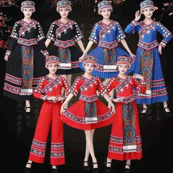 Miao Nation March 3 Dân Tộc Thiểu Số Trang Phục Nữ Trưởng Thành Gia Đình Đa Số Hiệu Suất Trang Phục 
