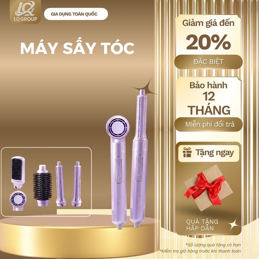 LQ-Máy Sấy Tóc Tạo Kiểu 5in1 AKIO BEAUTY Công Nghệ Ion Âm Bảo Vệ Tóc, Công Suất 1300W Bảo Hành 24 Th