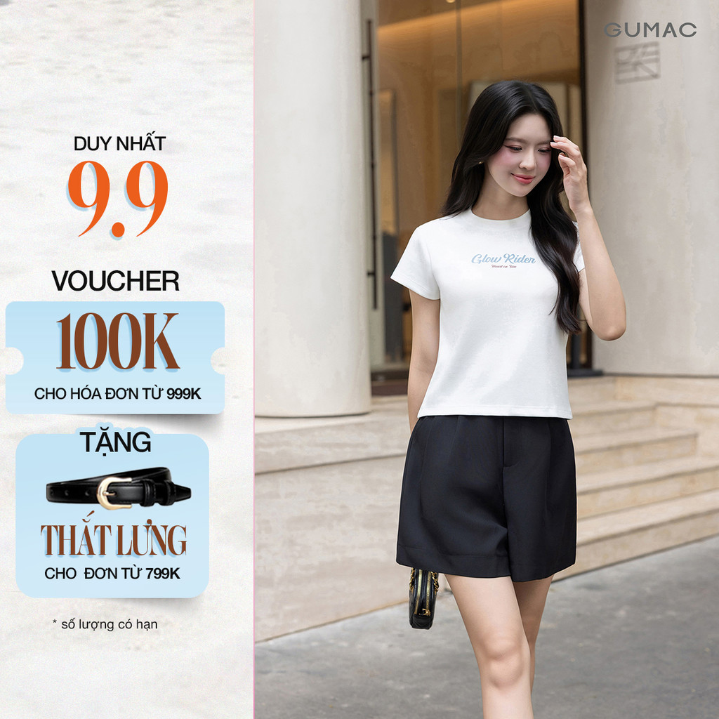 Quần Short Nữ GUMAC Form Rộng Xếp Ly Lưng Liền Có Túi Xéo Thời Trang Trẻ Trung QG03029
