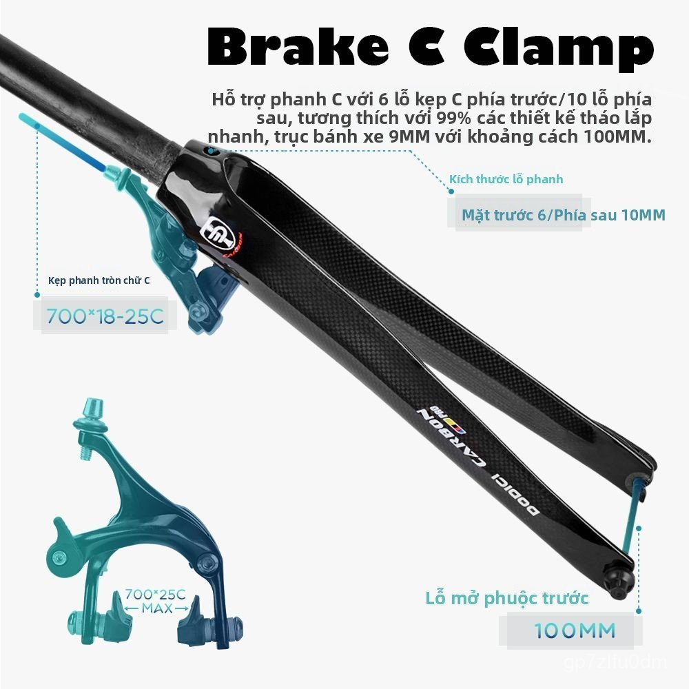 Phuộc trước carbon DODICI 700C*25C, phanh vành, cho xe đạp đường trường, nhẹ bền đẹp