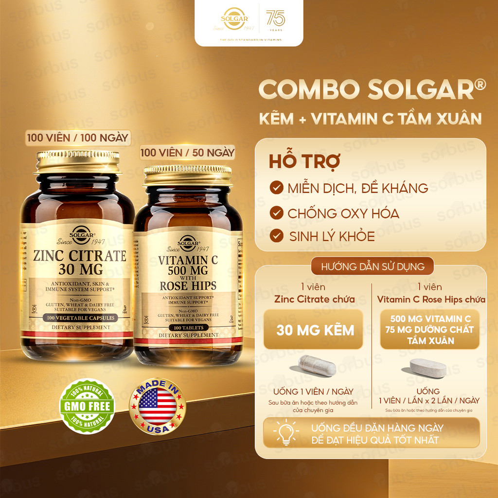 Viên Uống Solgar Zinc Kẽm Citrate 30Mg -  Bổ Sung Kẽm Chăm Sóc Sức Khỏe Phái Nam [Lọ 100 Viên]