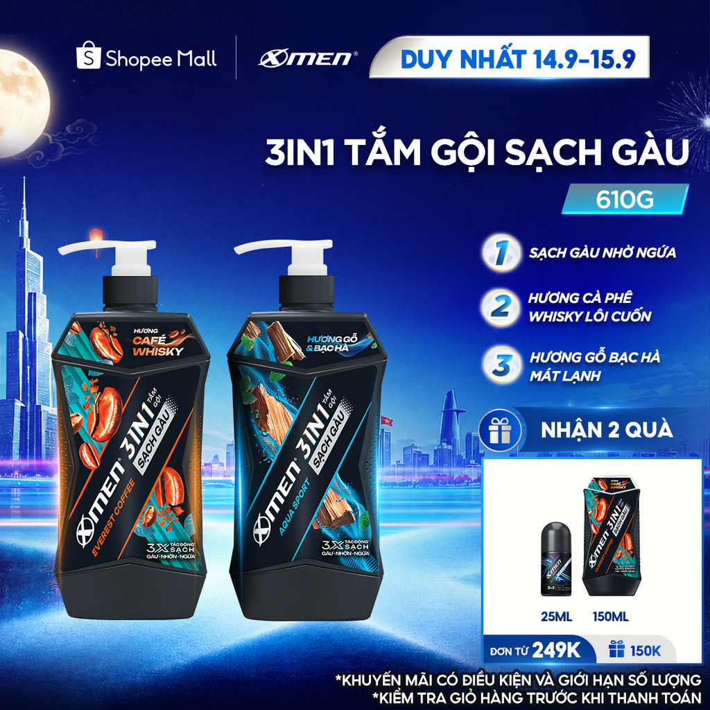 [MỚI] Tắm Gội Sạch Gàu 3in1 Xmen Everest Coffee & Aquaport 610g, Tác Động 3X Sạch Gàu Nhờn Ngứa,Mùi 