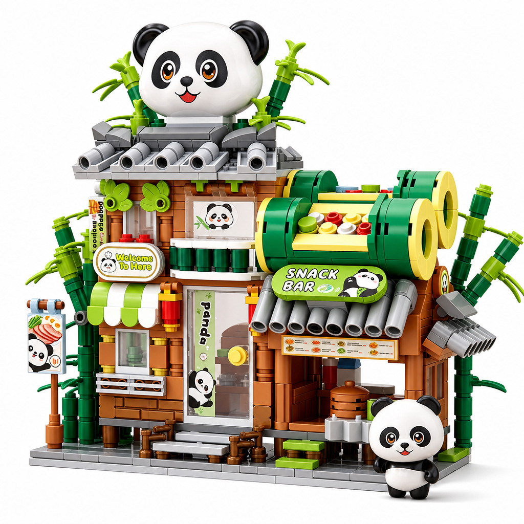 Đồ Chơi Lắp Ráp Mô Hình Nhà Trung Quốc Gạch Ngói Xám Tre Xanh Gấu Trúc IP Đồ Chơi Xây Dựng Tiểu Thưở
