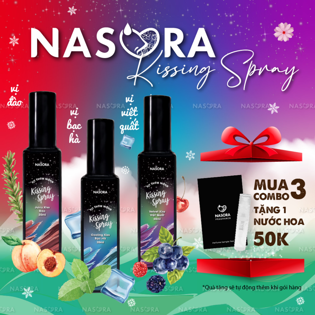 [HƯƠNG VỊ MỚI] Xịt Thơm Miệng Kissing Spray Nasora 20ml Hương Trái Cây Bạc Hà Thơm Mát Ngọt Ngào cod