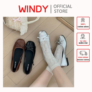 (BB-0245) Giày Búp Bê Lolita Nữ WINDY Phối Nơ Mũi Tròn Phong Cách Ballet Tiểu Thư BB-0229