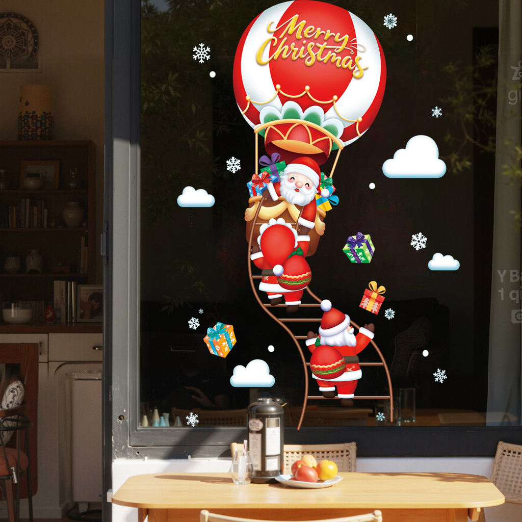 Decal Merry Christmas Khinh Khí Cầu Ông Già Noel – Dán Trang Trí Noel 2025 Cho Quán Cafe, Nhà Hàng
