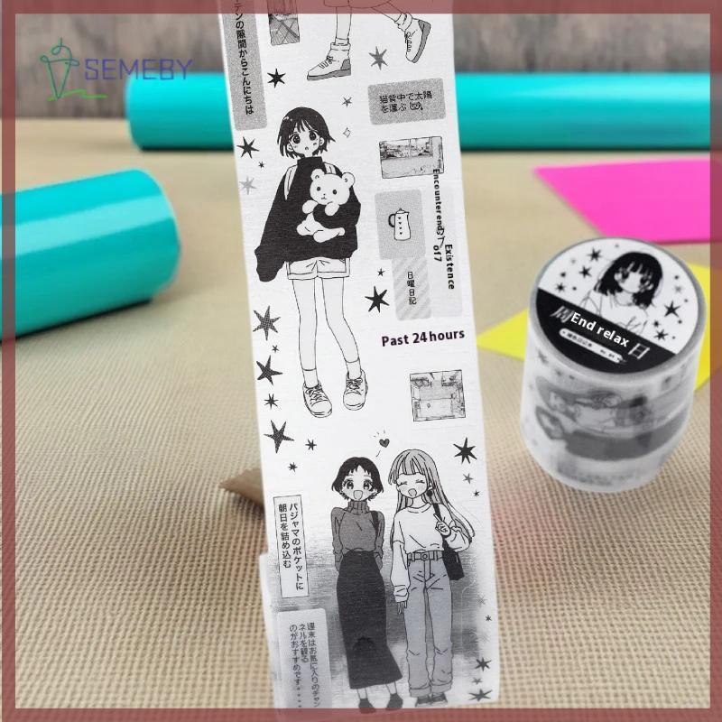 [SEMEBY] 2m / cuộn Sổ lưu niệm Nhật ký Album Văn phòng phẩm Nhãn dán Kawaii Nhật Bản Và Trắng Manga 