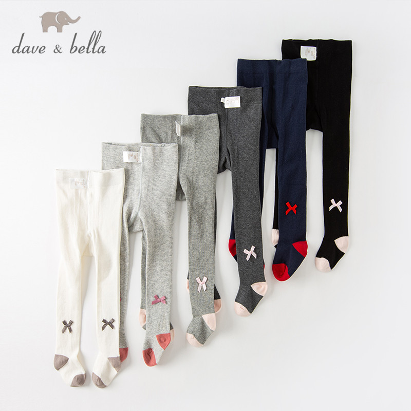 Dave Bella 1Y-4Y Quần Legging Cho Bé Gái Thu Đông Vải Dệt Kim Trang Trí Nơ Dễ Thương DB200-N