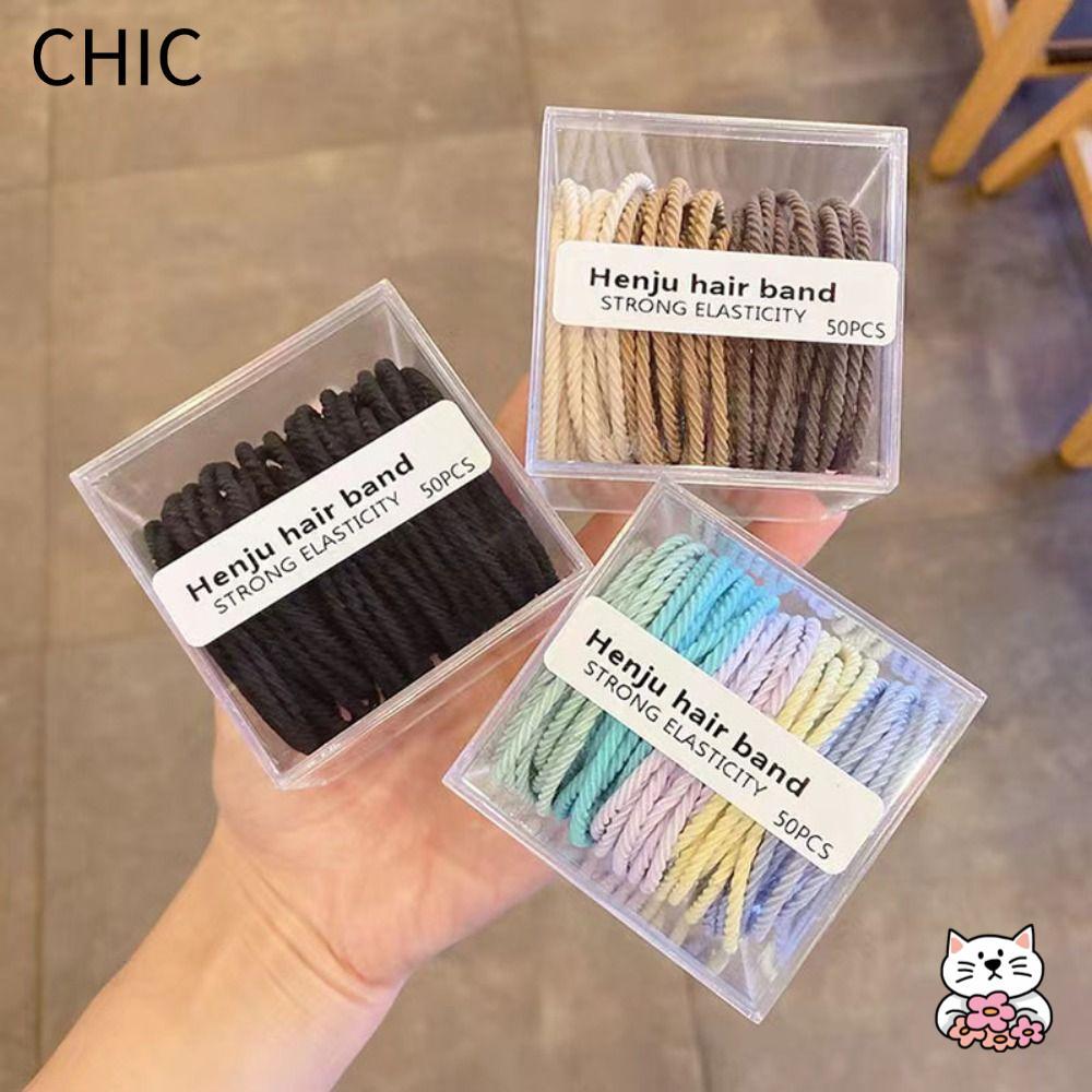 Dây buộc tóc CHIC 50 CÁI, Dây buộc tóc màu kẹo, Dây buộc tóc co giãn mạnh mẽ Twill