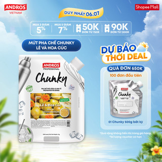 Mứt trái cây pha chế lê & hoa cúc - có miếng trái cây thật - nguyên liệu pha chế - andros chunky - 1kg