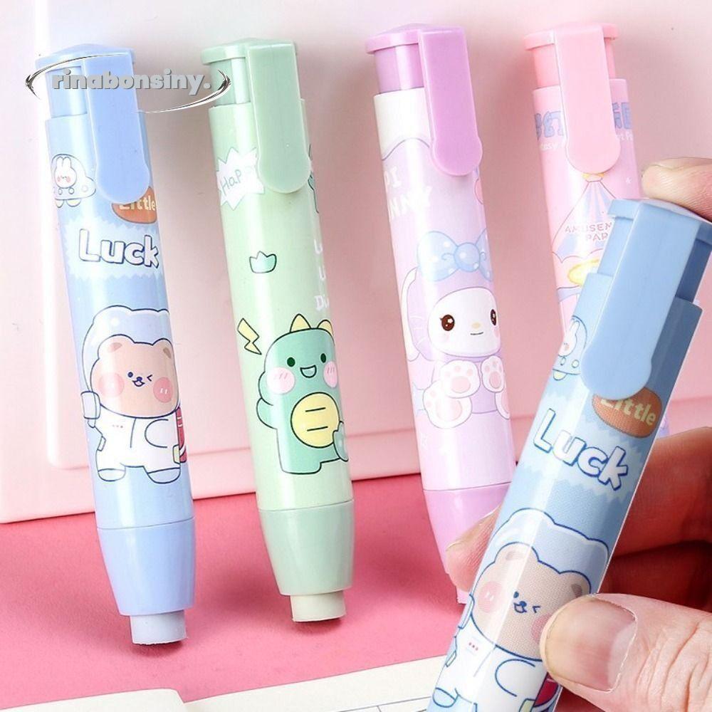 RINABONSINY Pencil Wiping Eraser, Core Replacement With Refills Press Eraser, Creative Cartoon Rubbe