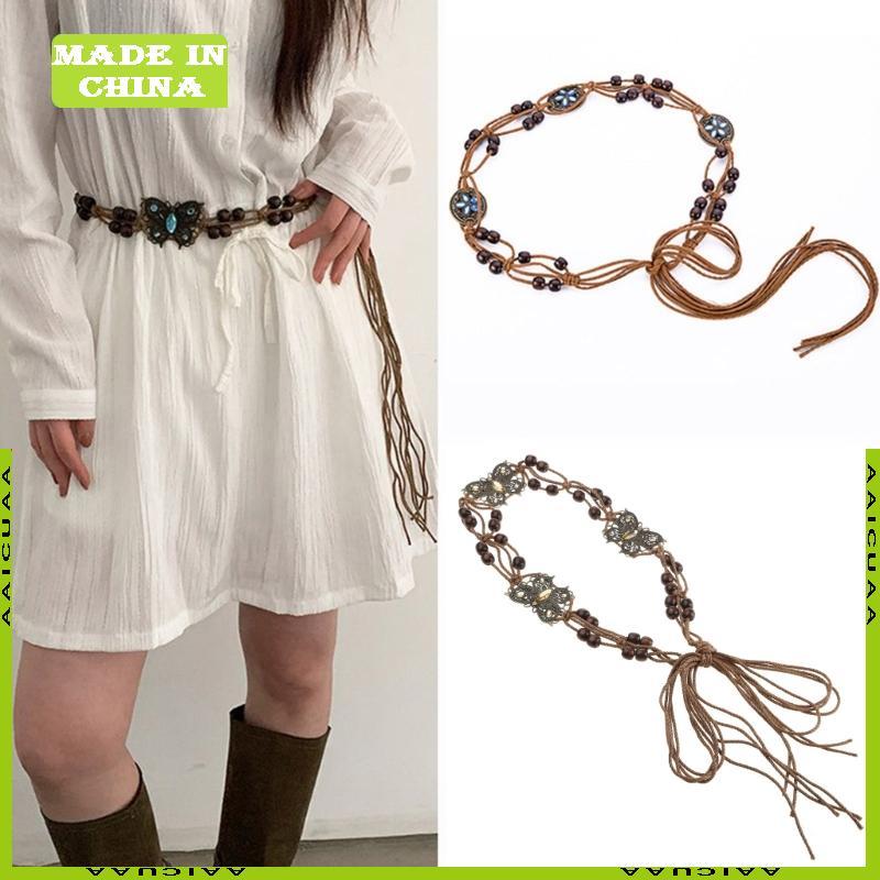 AA Phong Cách Bohemian Tua Rua Thắt Nút Thắt Lưng Rộng Dây Dệt Thắt Lưng Boho Thắt Lưng